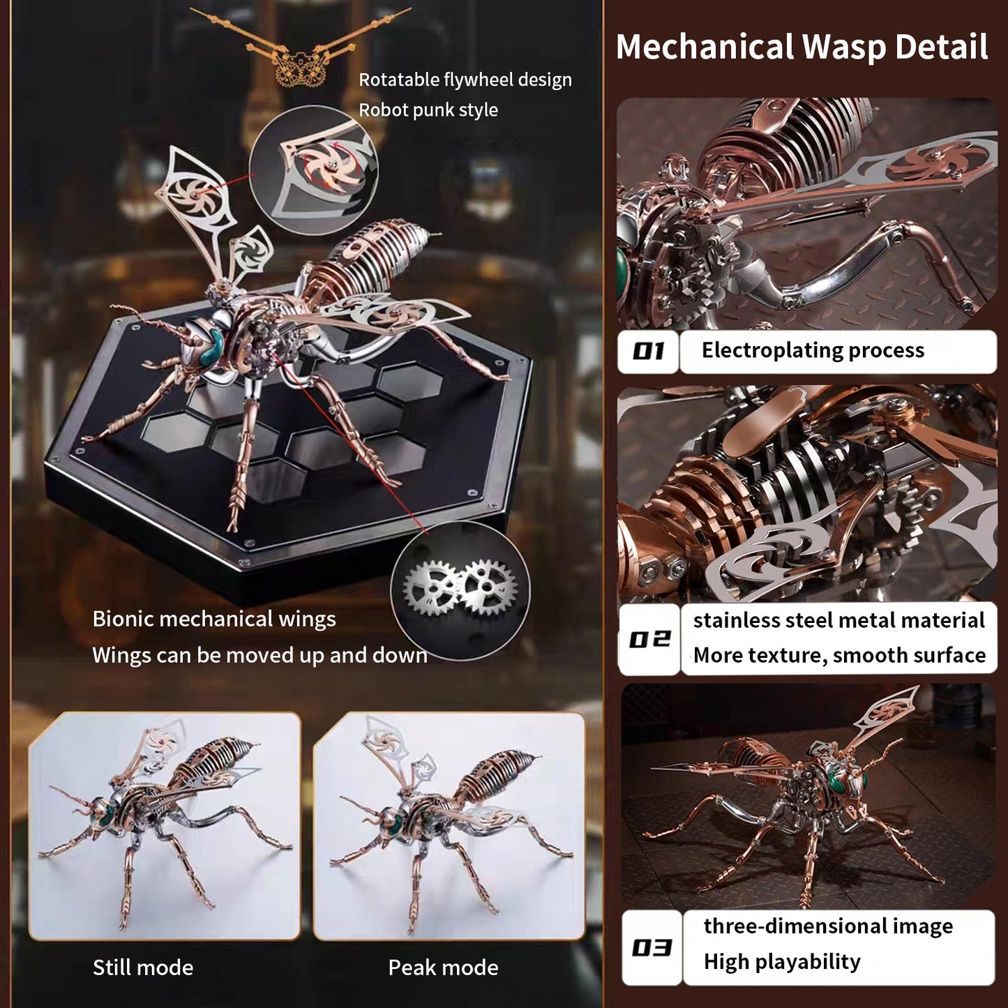 3D Metal Puzzles for Adults Mechanical Wasp Model kit DIY Steampunk Insect Assemble Jigsaw Stainless Steel Building Blocks Craft Toys