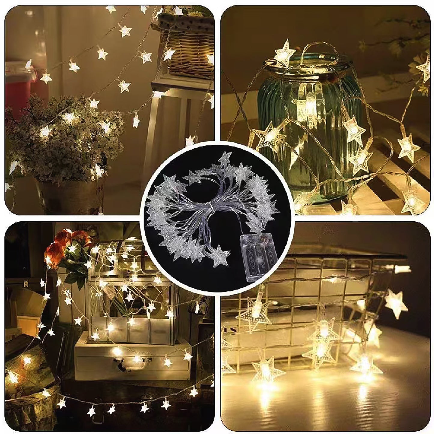 Star led Lights,Girls Room Decor Aesthetic Romantic Christmas Tree Decorations Indoor & Outdoor 2 Pack 10FT Fairy Night Light with Sound Remote Control Warm White