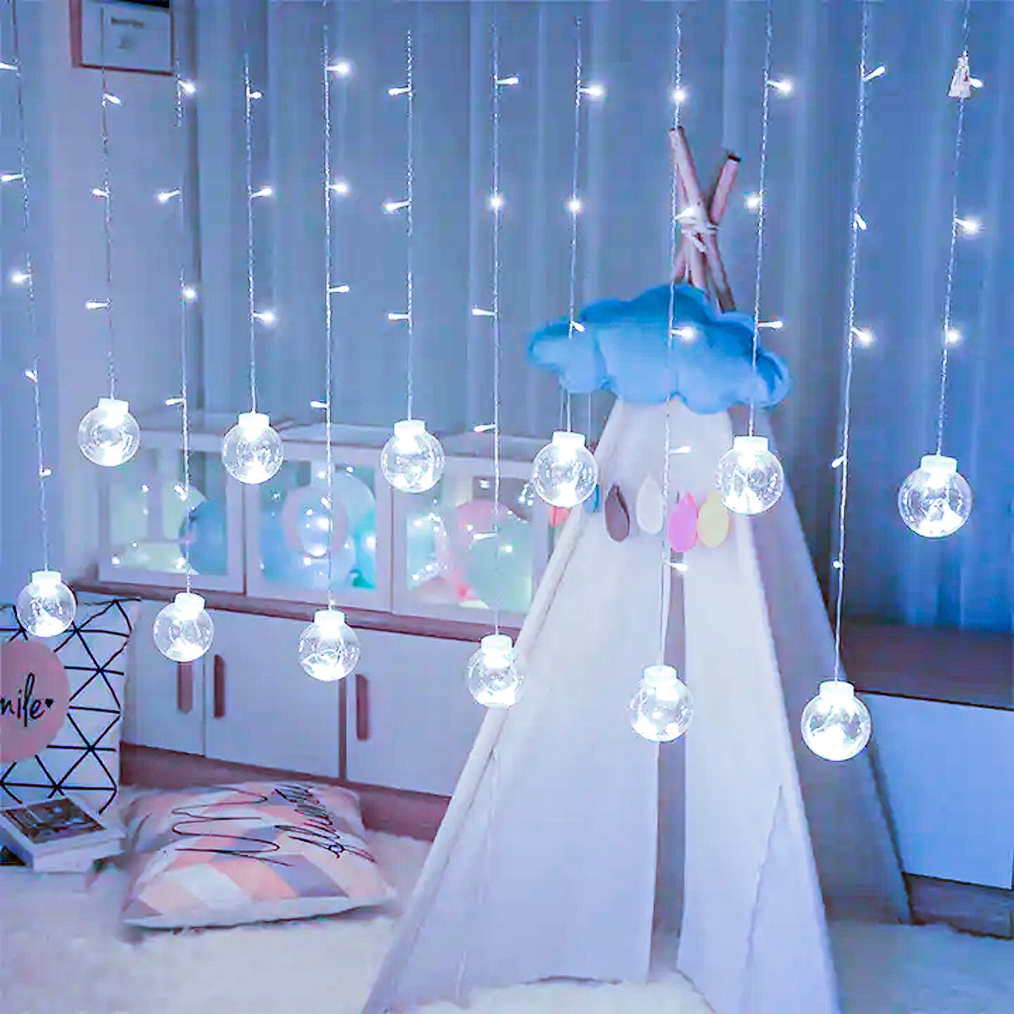 12pcs Hanging Lights Indoor 108 LED Curtain Fairy Lights Multicolor Globe lamp Teen Girl Room Decor Aesthetic tiktok Christmas Birthday Party Decorations